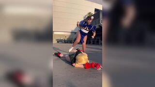 Lusty Chick Having Fun With Her Friend Booty While Wearing Cosplay at Public Video