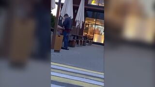 Today in slutty monday a slut fucking a guy on the table outside the restaurant.