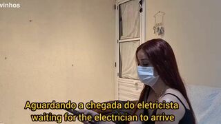 Married redhead was alone at home and ended up fucking the electrician