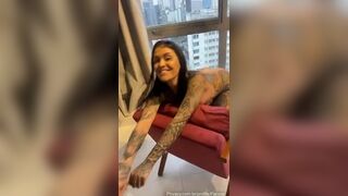 Delicious tattooed nymphet bouncing on the dick and fucking wide with friend