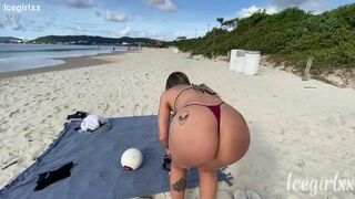 Ice Girl suckling and showing off nude on the public beach