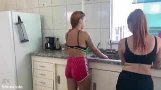 Malu Paz fucking with a redheaded friend and endowed in the kitchen