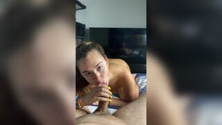 Young Girlfriend Deepthroat On Bed And Make Him Cum Alot Video