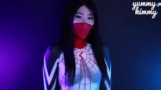YummyKimmy Spider Girl Rides Big Dildo Till Cum Cosplay Teasing Video