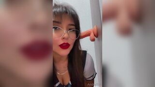 Andyytok Nerdy College Babe Licking and Sucking Mounted Dildo in Uniform Video