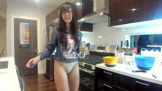 DelightfulHug Working In The Kitchen Wearing Just A Thong And Teasing Juicy Tits Video