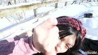 Rainbowslut Horny Gf Getting Fucked On the Snow after Sucking Cock Outdoor Video