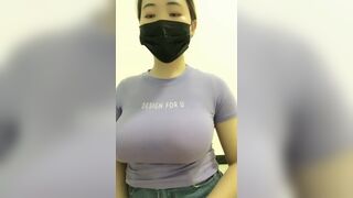 Masked teen flashes tits
