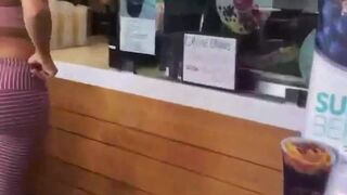 She flashed her ass while waiting for her smoothie