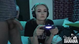 Cute Girl Gets Interrupted While Playing Video Game