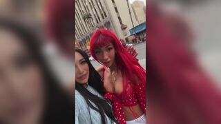 Nalafitness Showing her Tits While Chatting with a Friend in Public Video