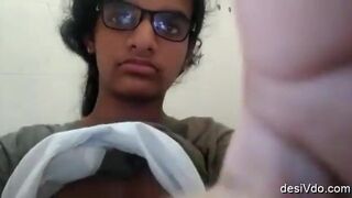 After studies, spectacled Nerd Indian girl went to the bathroom and pressed her
 Indian Video