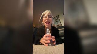 Bigtittygothegg Nerd Blonde Sucking And Pussy Gripping Dildo While Squeezing Boobs Onlyfans Video