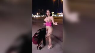 Lesbian brunettes getting dirty on the street