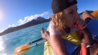 Naughty girl sucking a bbc on the water during vacation.