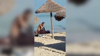 Slut caught riding a much older guy on the beach of Mallorca.