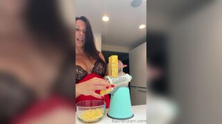 Rachel Starr Exposed her Nipples While Making Food in See Through Lingerie Video