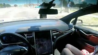 Sexy slut babe fucked in Tesla car