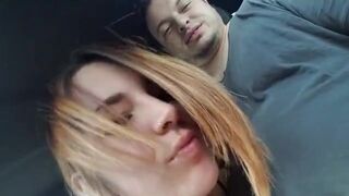 Another slut drinking boyfriends cum while driving the car.