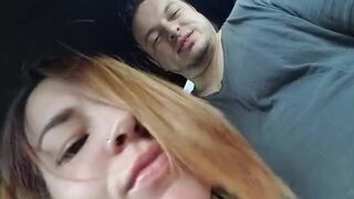 Another slut drinking boyfriends cum while driving the car.