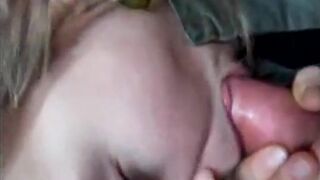 Inexperienced girl gives a blowjob.