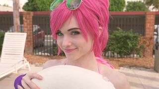 Amouranth Wearing Sexy Bikini Teasing Her Juicy Tits And Ass By The Pool Video