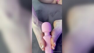 Amouranth Teasing Her Thick Tight While Rubbing Pussy And Dildo Footjob In Sexy Thong Video