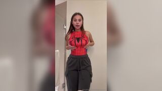 Sophieraiin Squeezing Her Thick Boobs And Shaking Huge Ass Wearing Tight Spiderman Suit Onlyfans Video