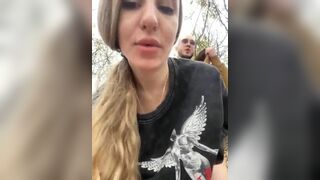 Tinder slut getting fucked and takes a facial in the woods.