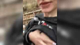 Tinder slut getting fucked and takes a facial in the woods.