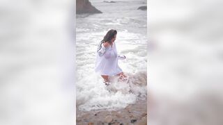Wendy Fiore Cute Brunette Gets Exposed her Massive Tits During Photoshoot at Beach Onlyfans Video