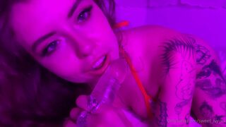 Eden Ivy Horny tattooed Babe Sucking and Deepthroating Dildo On Live Onlyfans Video