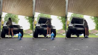 Ryan Reid AKA Sheforkeeps Cleaning Her Vehicle Wearing Tight Short Onlyfans Video