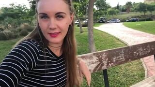 Horny chick pissing and masturbating in public place