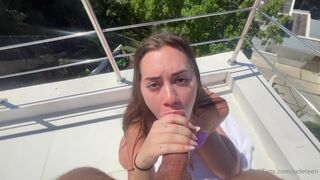 Jadeteen Balcony Blowjob Video, experience girl giving blowjob front of camera