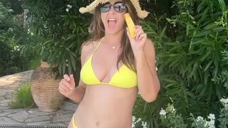 Elizabeth Hurley Looks Amazing in a Yellow Bikini (5 Pics + Video Tape)