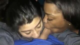 Black girl and her latina friend suck dick together