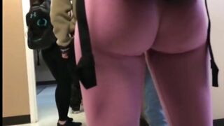 Candid camera blonde girl reveals her amazing body in tight pink leggings