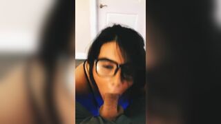 Hot woman in glasses does great blowjob and cum in mouth