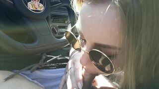 Horny wife does oral sextape with husband in the car