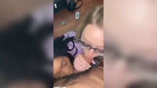 Hot Amazing ebony and blonde young babes sucking one big cock