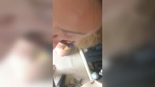 Blonde woman licks cock