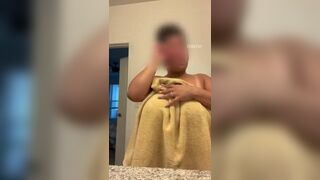 Big Titty Fat Babe Shows Her Tits After Shower In The Room Wearing Towel Video