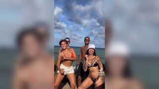 Djnathii Curved Short Hair Babe Dancing with her Friends on the beach