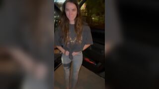 Boyfriend Filming Her Petite Girl Friend's Pussy While Peeing On Her Pants In Public Cam Video