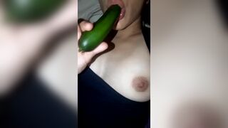Horny Small Teen Playing With Nipples and Sucking a Cucumber Leaked Video