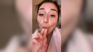 Hot Busty Latina Slut Licking Her Fingers