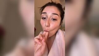Hot Busty Latina Slut Licking Her Fingers