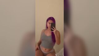 Purple Hair Slut Showing Her Curvy Body in Mirror Video