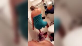 Cute Horny Two Babes Have Fun Shaking Ass In Bathroom Wearing Towels